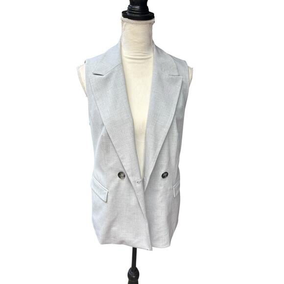 Zara Grey Double Button Collared Menswear Style Vest - Picture 6 of 10